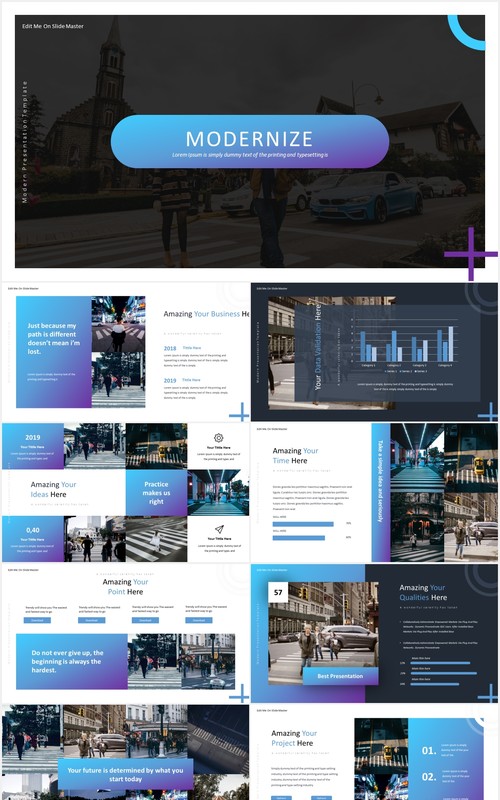 渐变商务工作汇报总结计划PPT国外模板Modernize - Powerpoint Template