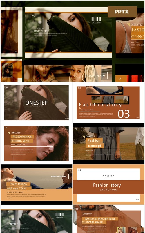 咖啡色图片展示PPT模板Onestep. - Powerpoint Business Corporate
