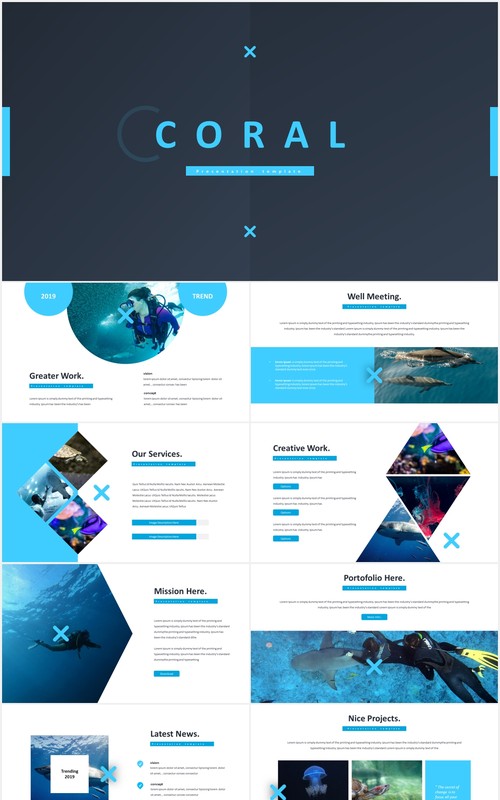 海底世界潜水项目计划报告国外PPT模板Coral - Powerpoint Template