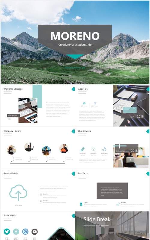现代简约商务公司接收项目宣传报告总结PPT模板moreno powerpoint template