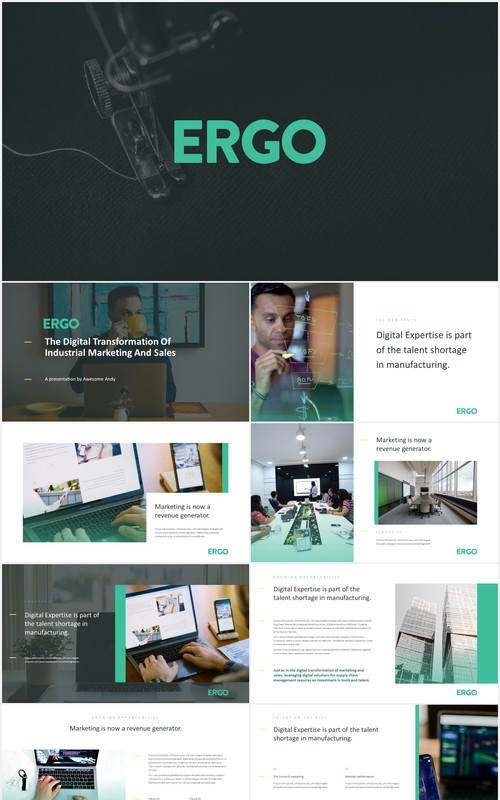 高端简约商业计划报告PPT模板ergo business pitch powerpoint template