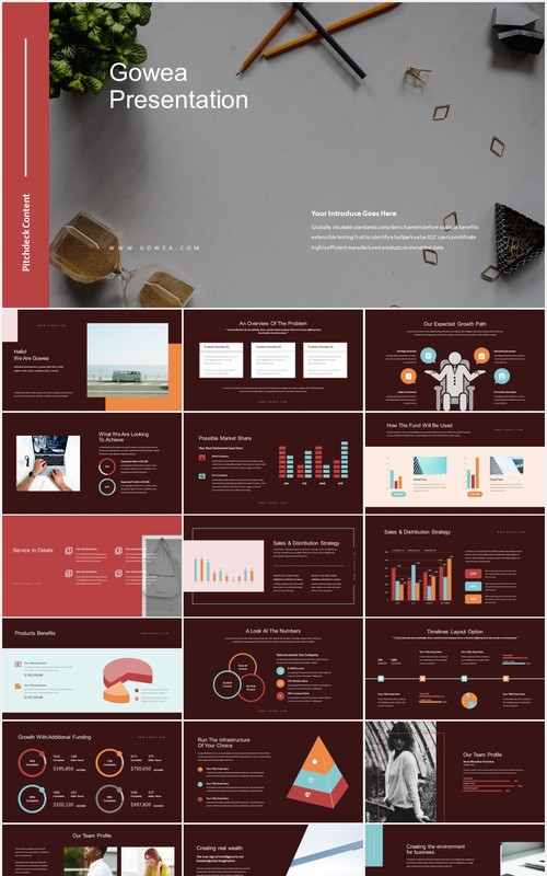 深色投资者推荐宣传PPT模板Gowea-Investor Pitch Deck Powerpoint