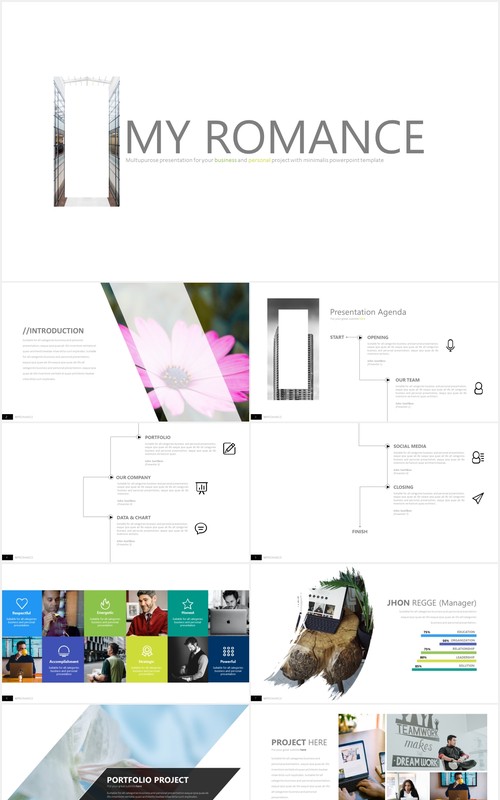 简约工作汇报拼图信息图表PPT图片版式模板my romance powerpoint