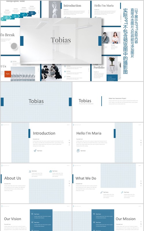 蓝色公司介绍PPT版式设计模板tobias powerpoint template