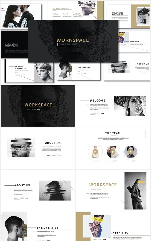 清新简约工作图片展示PPT模板Workspace Clean Powerpoint