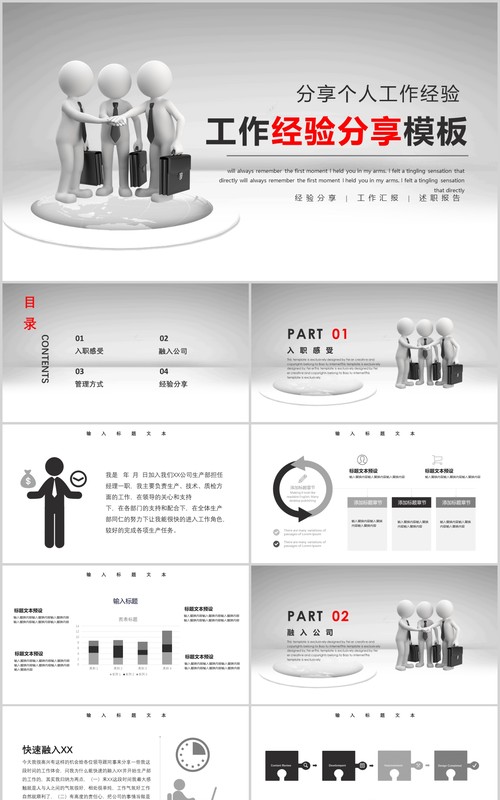 灰白色个人工作经验分享PPT模板
