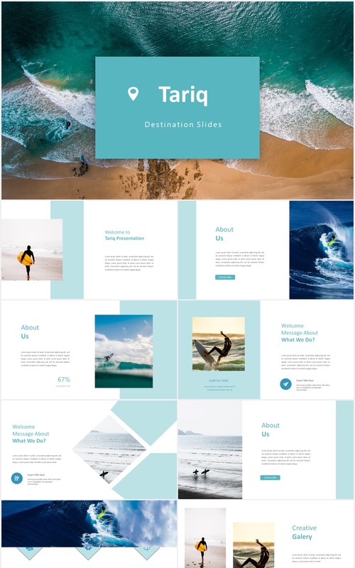 蓝色冲浪国外图片排版PPT模板tariq powerpoint template