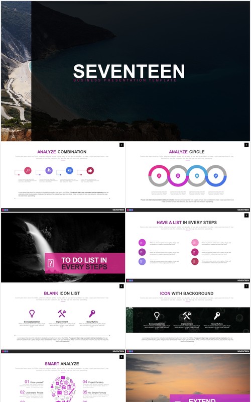 创意数据可视化图表PPT素材模板seventeen powerpoint template