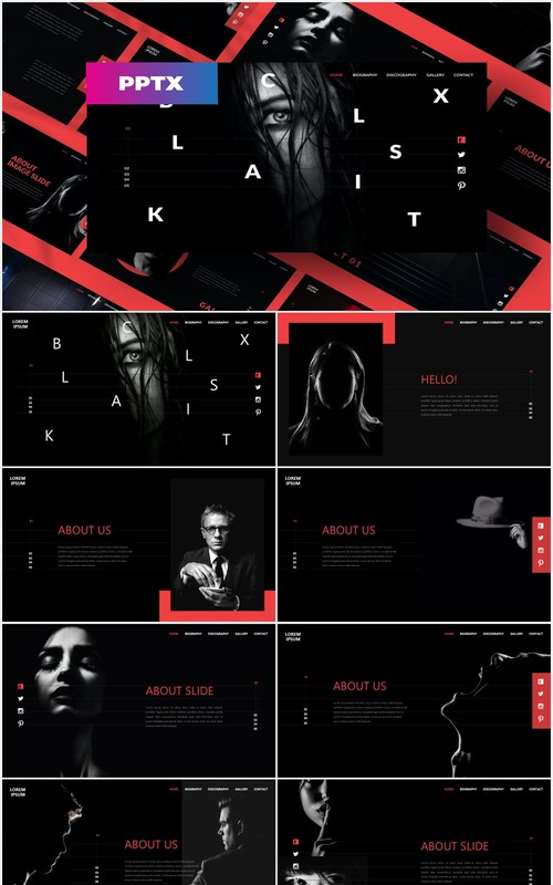 黑色个性图片展示PPT模板Black - Powerpoint Template