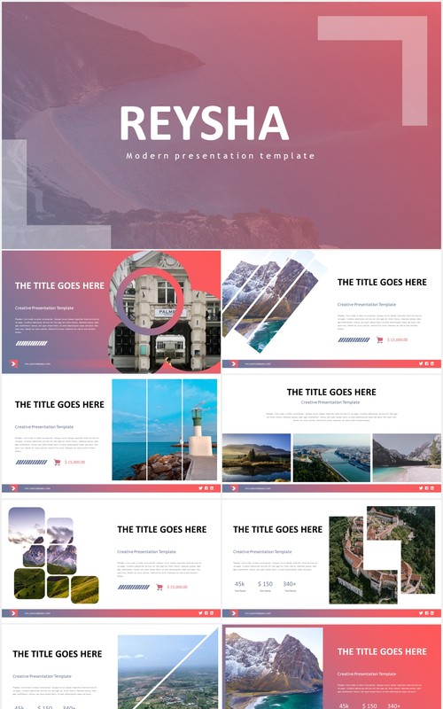 渐变色公司宣传产品展示工作报告PPT国外模板reysha powerpoint template