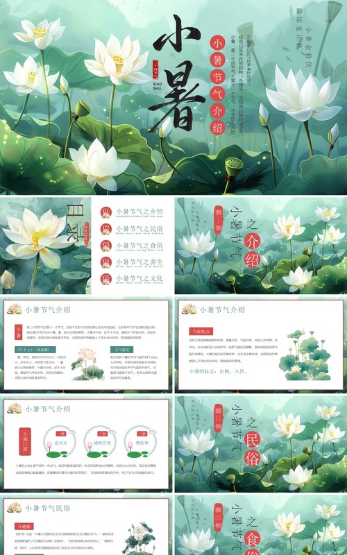 绿色插画风小暑节气介绍PPT模板