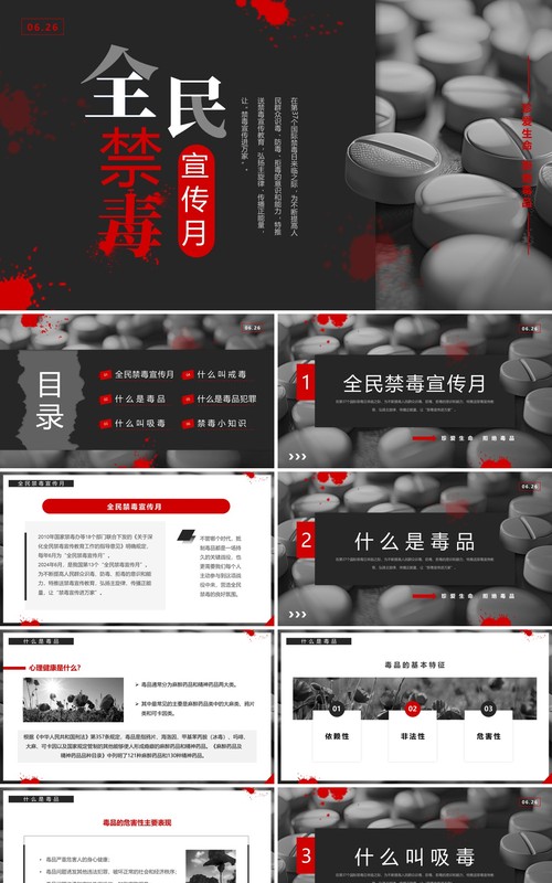 黑红简约风全民禁毒宣传月PPT模板
