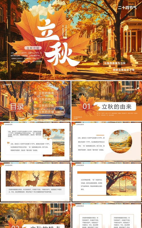 橙色插画风二十四节气之立秋介绍PPT模板