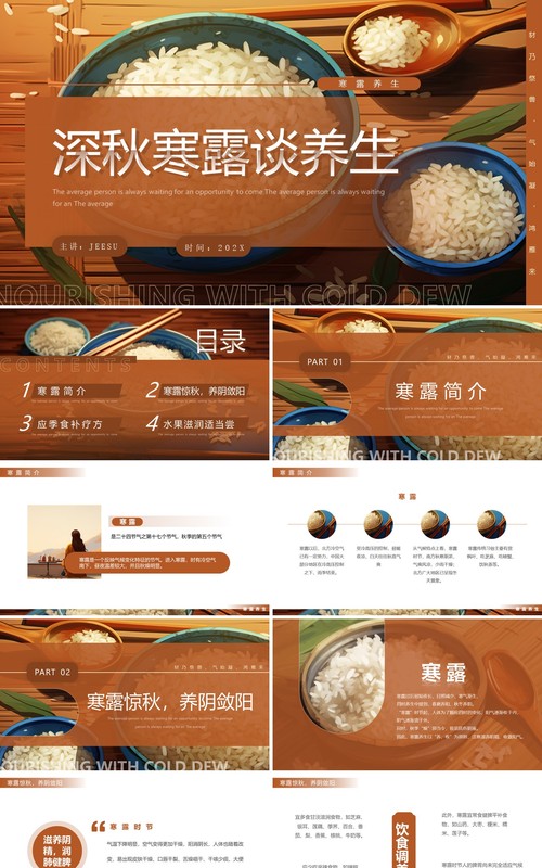 棕色简约风深秋寒露谈养生PPT模板