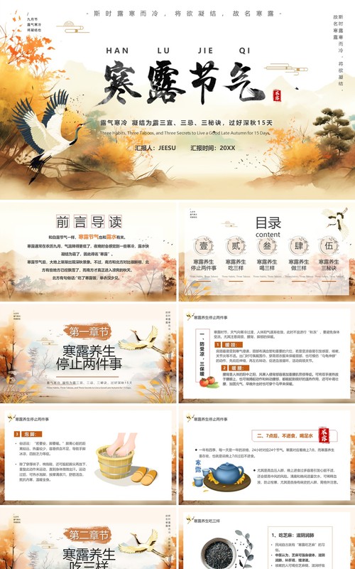 棕色中国风传统二十四节气之寒露PPT模板