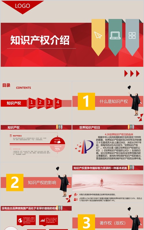 红色知识产品日宣传介绍PPT模板