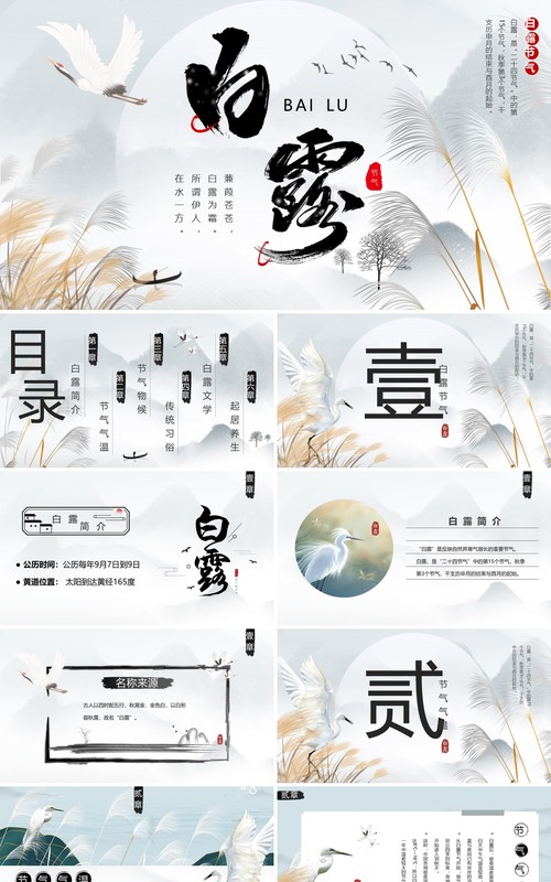 灰色中国风二十四节气之白露PPT模板