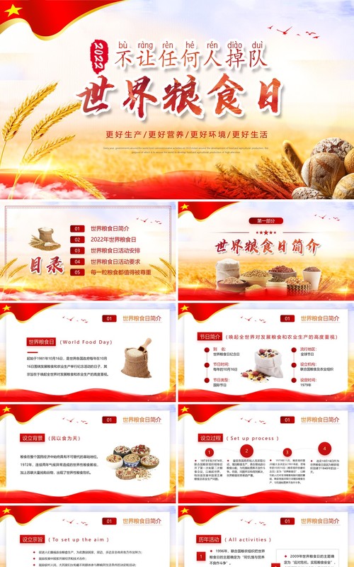 红色简约风世界粮食日宣传介绍PPT模板