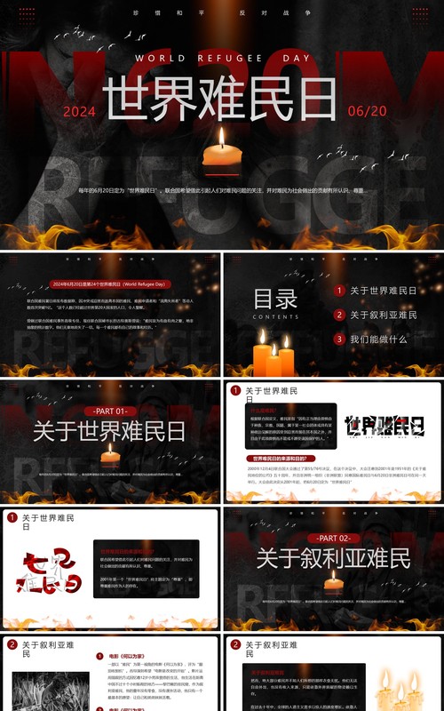 黑红简约风世界难民日介绍PPT模板