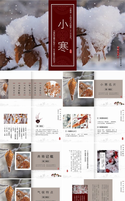 中国风二十四节气小寒介绍PPT模板
