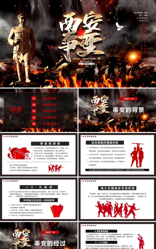 黑色大气西安事变纪念日PPT模板