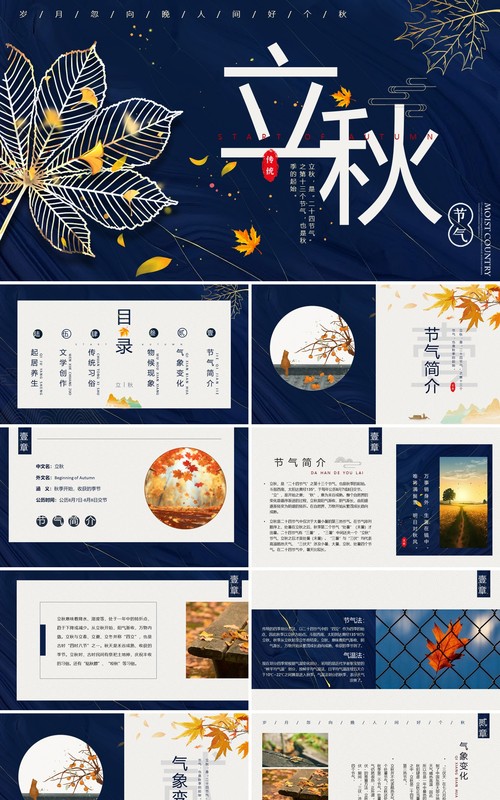 蓝色中国风传统二十节气之立秋PPT模板