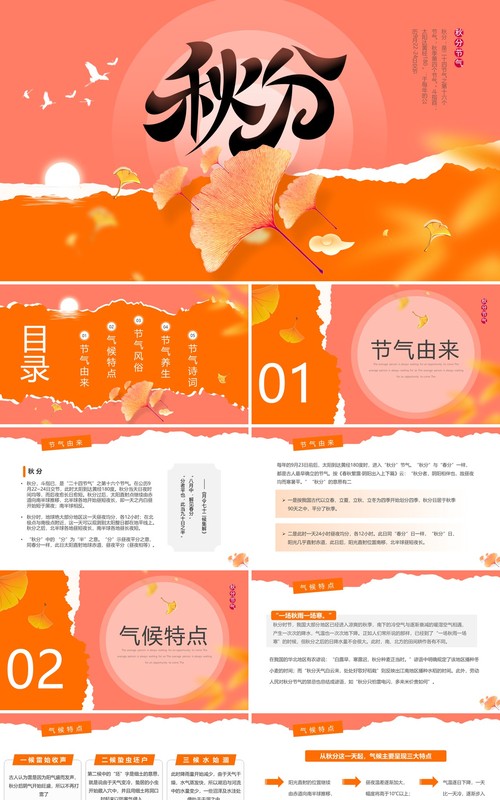 橙色简约风传统二十四节气之秋分PPT模板