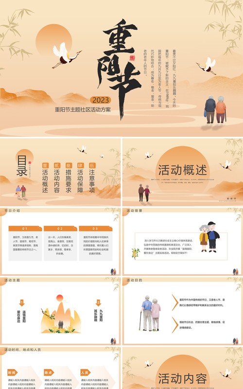 橙色中国风重阳节活动方案PPT模板