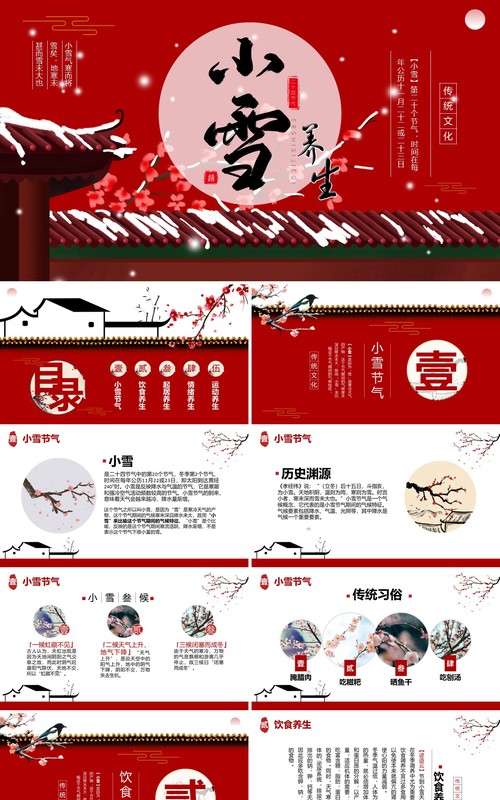 红色中国风传统二十四节气之小雪PPT课件