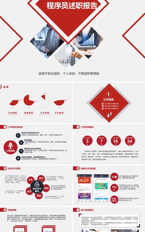 简约程序员个人述职报告PPT模板