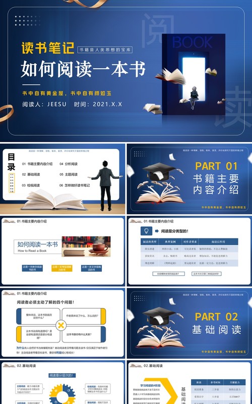 蓝色简约风如何阅读一本书宣传教育PPT模板