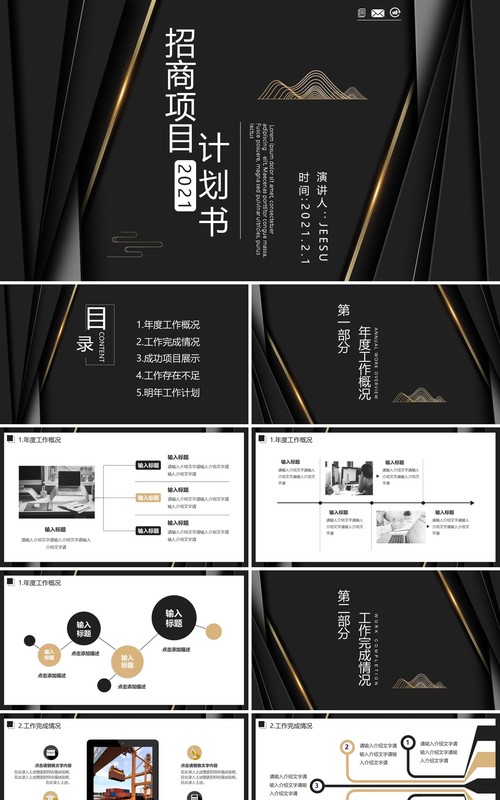 黑金商务项目招商项目计划书PPT模板
