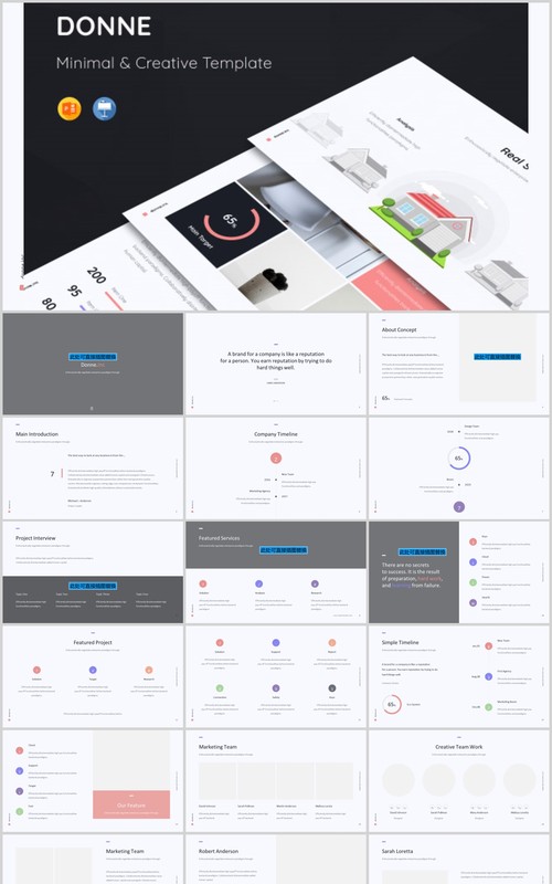 多用途彩色商务简介PPT演示模板KEY模板Donne Template (Powerpoint)