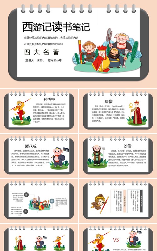 四大名著西游记读书笔记PPT模板