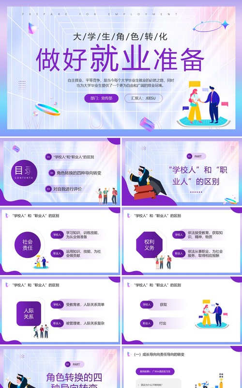 紫色简约风大学生做好就业准备PPT模板