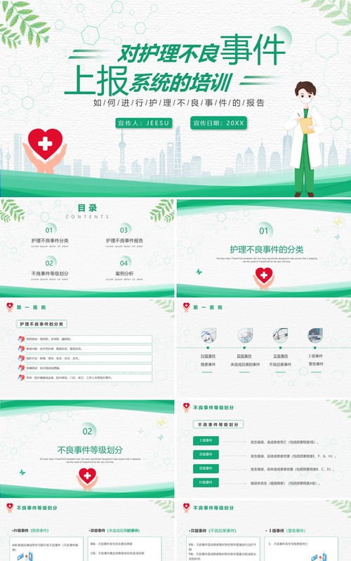 绿色简约风对护理不良事件报告上报系统的培训PPT模板