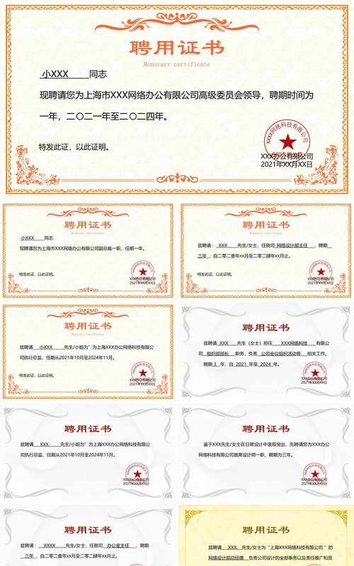 聘用证书合集通用PPT模板(3)