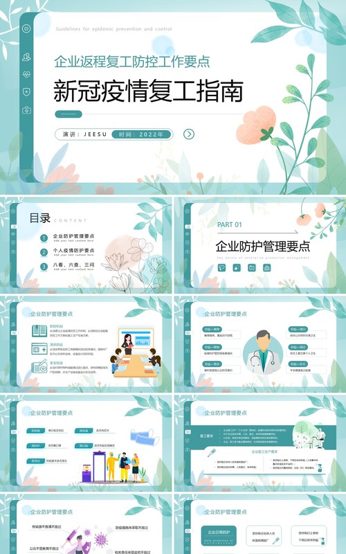 绿色清新风新冠疫情复工指南PPT模板