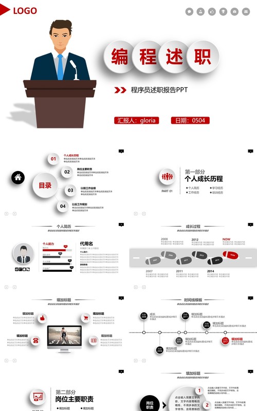 微粒体编程述职报告工作汇报总结PPT模板