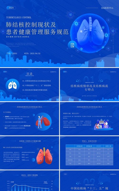 蓝色简约风肺结核患者健康服务管理服务规范PPT模板