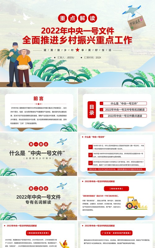 中央一号文件全面推进乡村振兴重点工作PPT模板