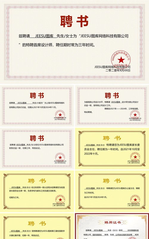聘用证书合集通用PPT模板(2)