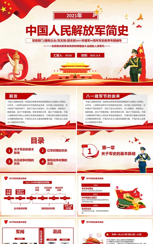 红色党政风中国人民解放军简史学习教育PPT模板
