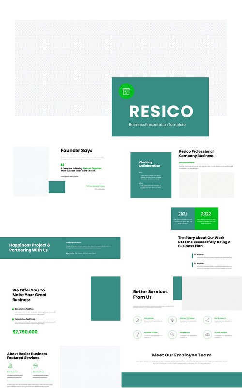绿色简洁公司汇报工作报告PPT模板（无图可插图）Resico No Image