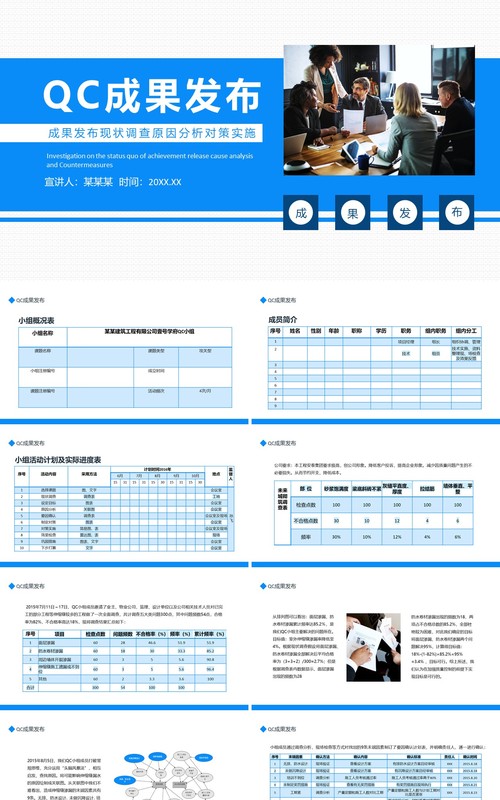 蓝色简约QC成果发布现状调查原因分析对策实施动态PPT模板