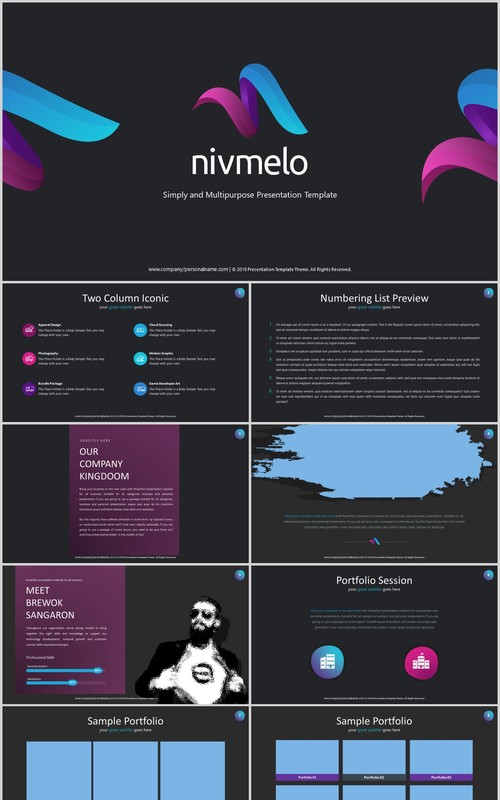 深色高端商务项目计划书工作汇报PPT模板版式设计Nivmelo Powerpoint Template