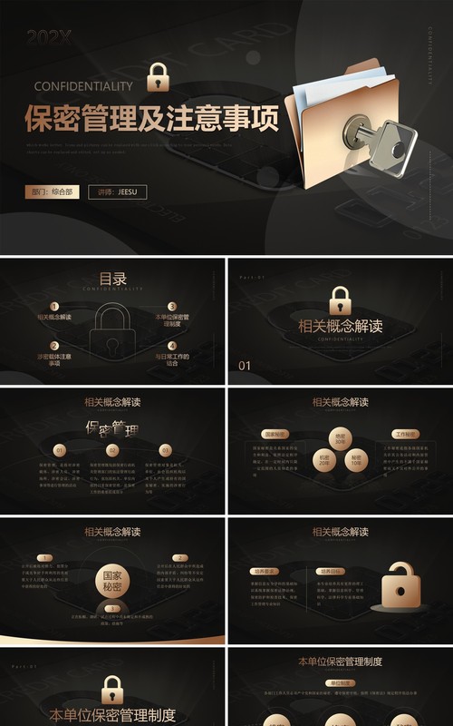 黑金简约风保密管理及注意事项PPT模板
