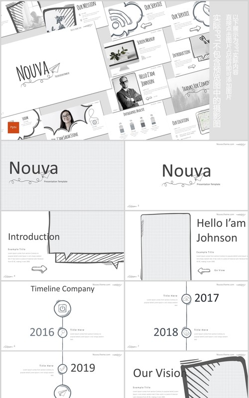 手绘互联网信息图形PPT模板版式设计Nouva Powerpoint Template