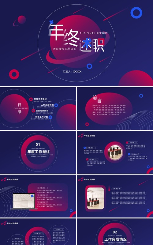 蓝紫色年终述职报告PPT模板