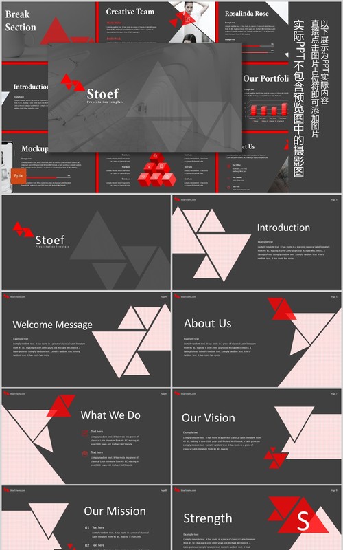 深色三角图形排版商务工作PPT模板Stoef Powerpoint Template